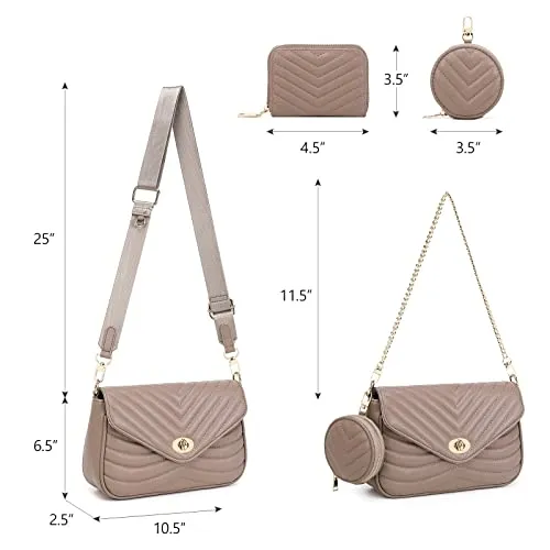 JEEHAN Taupe Purse Small Quilted Crossbody with Coin Purse for Women Trendy Women's Purses and Handbags including 3 Size Bags