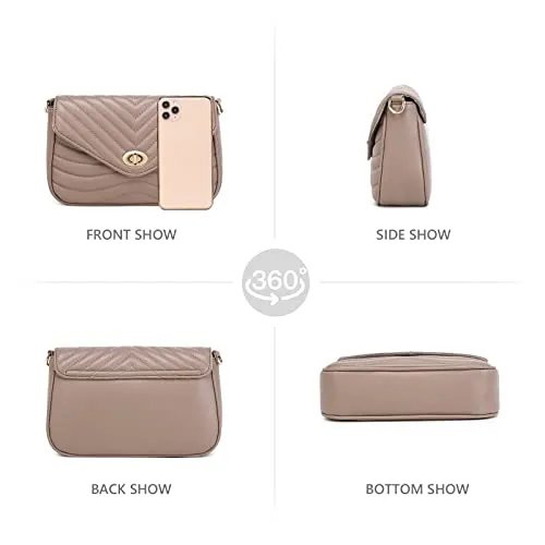 JEEHAN Taupe Purse Small Quilted Crossbody with Coin Purse for Women Trendy Women's Purses and Handbags including 3 Size Bags