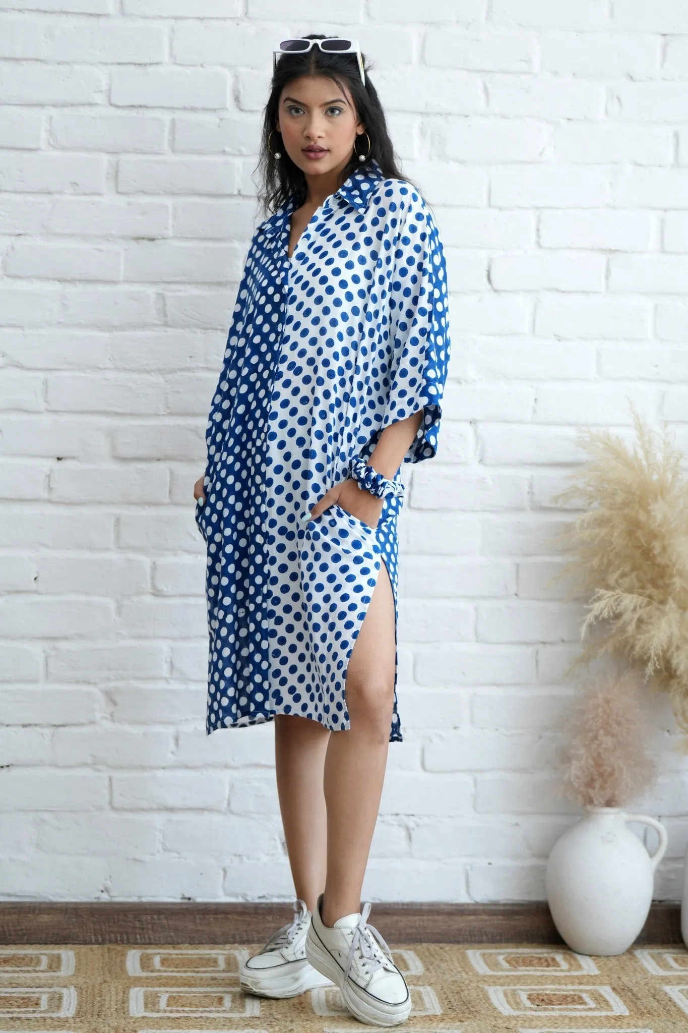 Joyce in Blue Hand Block Printed Oversize Shirt