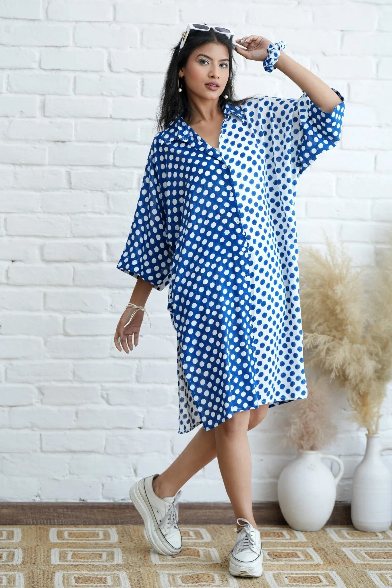 Joyce in Blue Hand Block Printed Oversize Shirt