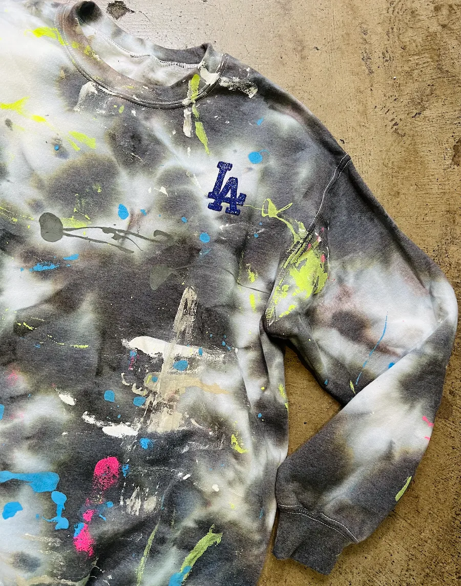 LA Embellished Crystal Smoke Dye Paint Crewneck