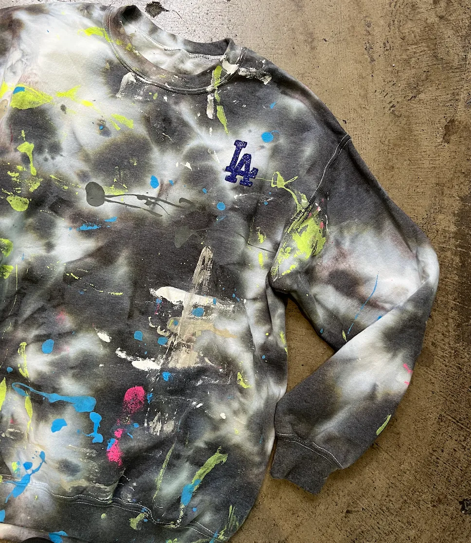 LA Embellished Crystal Smoke Dye Paint Crewneck