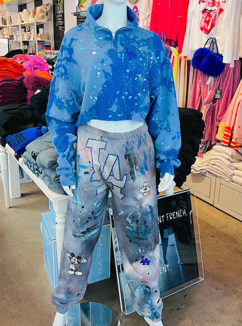 LA Mickey Mouse Embellished Tie Dye Paint Sweatpants