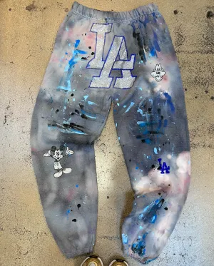 LA Mickey Mouse Embellished Tie Dye Paint Sweatpants