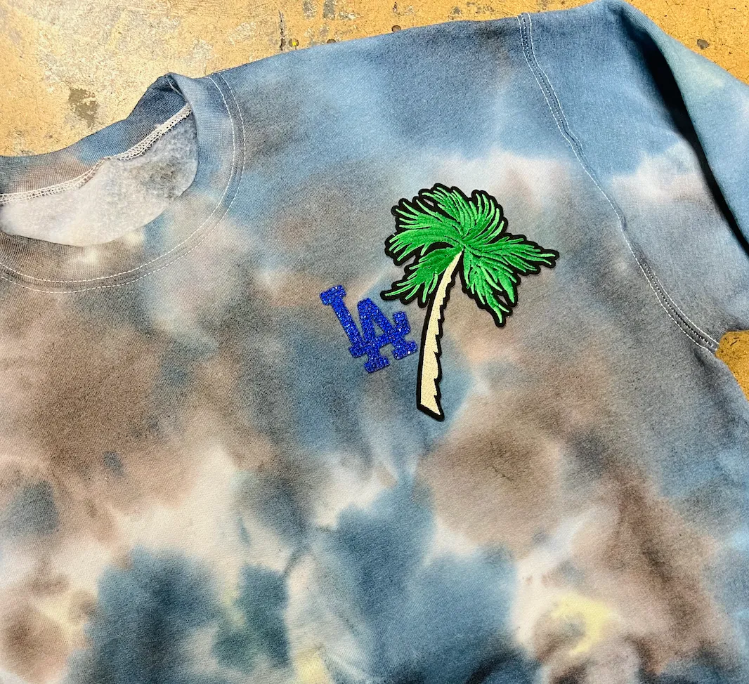 LA Palm Tree Embellished Tie Dye Crewneck
