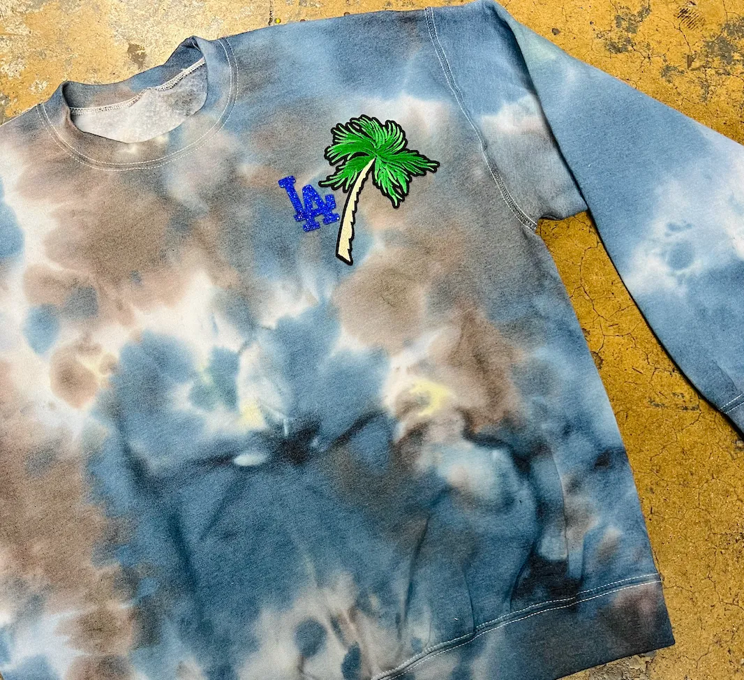LA Palm Tree Embellished Tie Dye Crewneck