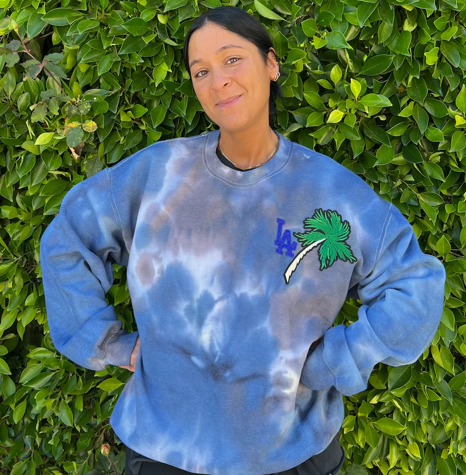LA Palm Tree Embellished Tie Dye Crewneck