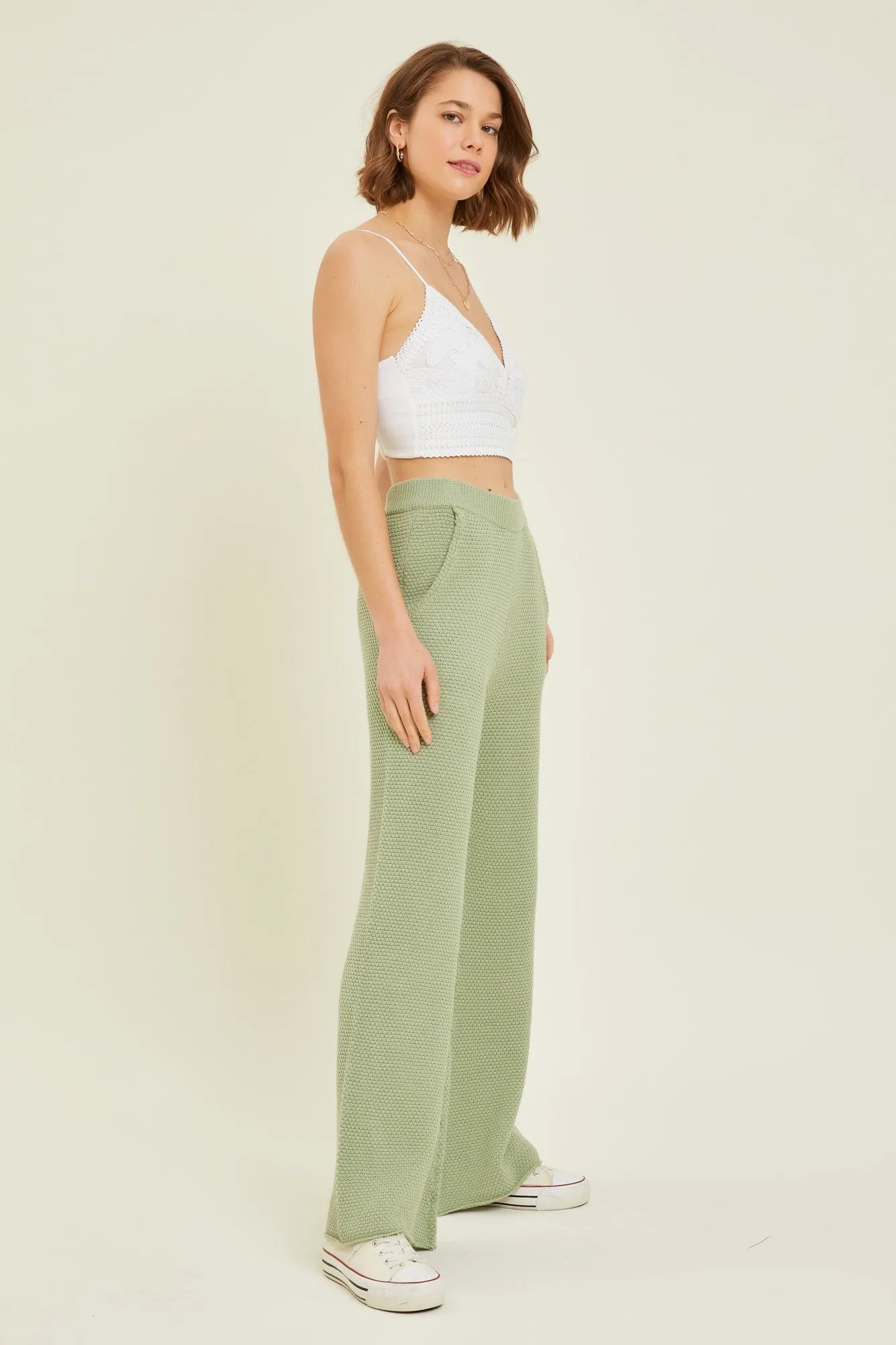 Lauren Textured Wide-Leg Lounge Pants in Sage