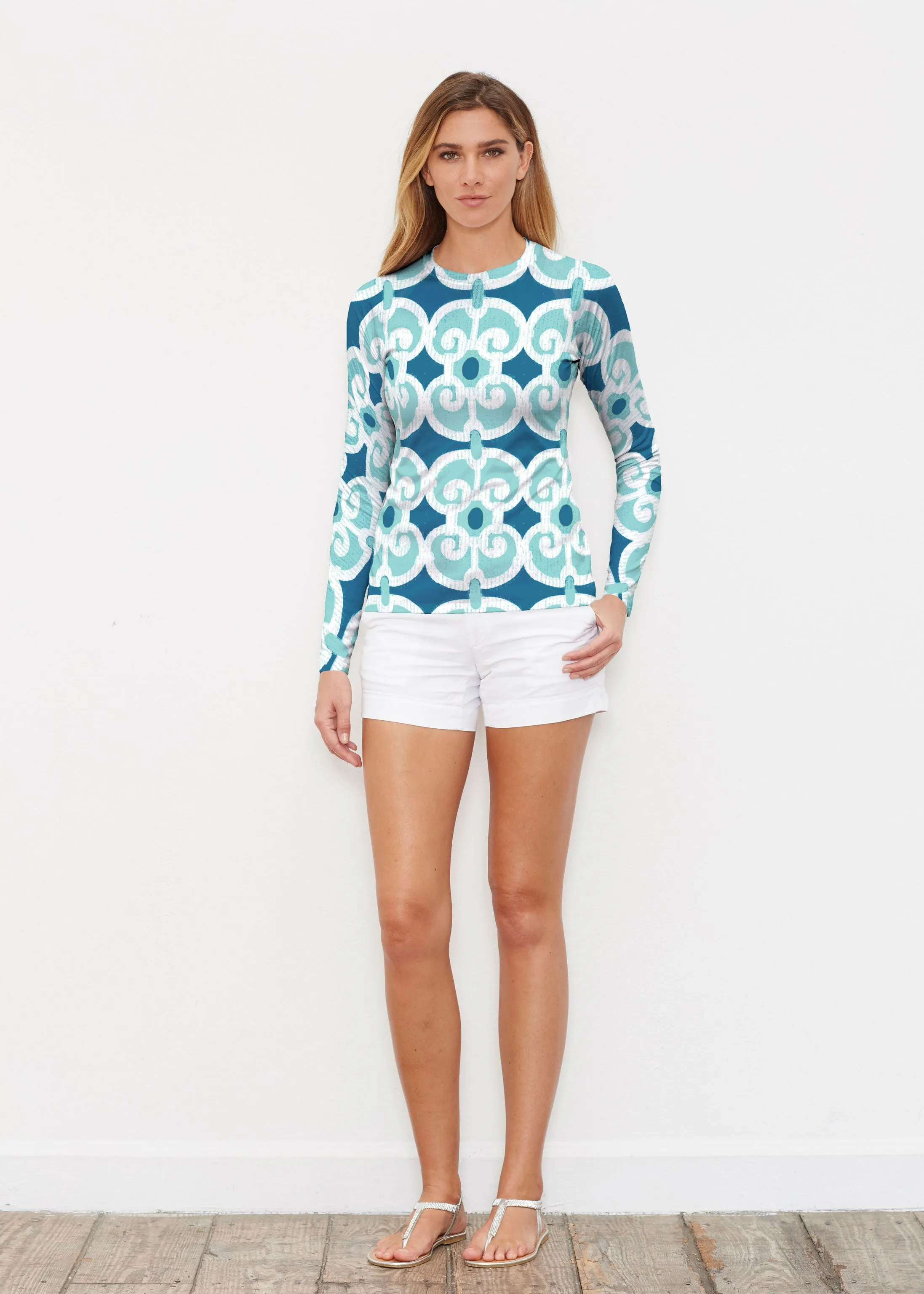 Links Navy Aqua (8133) ~ Long Sleeve Rash Guard