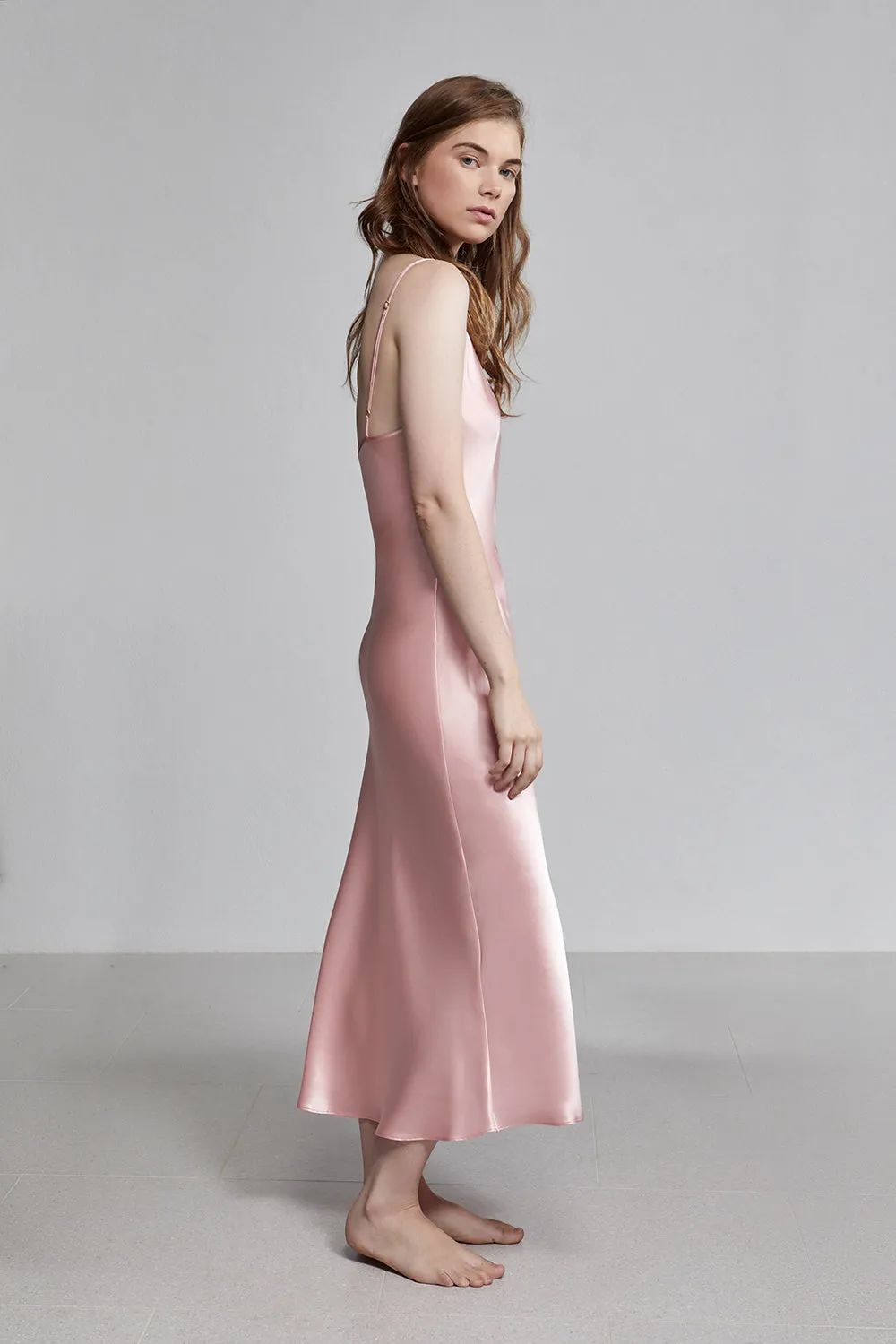 long v neck slip dress, rose