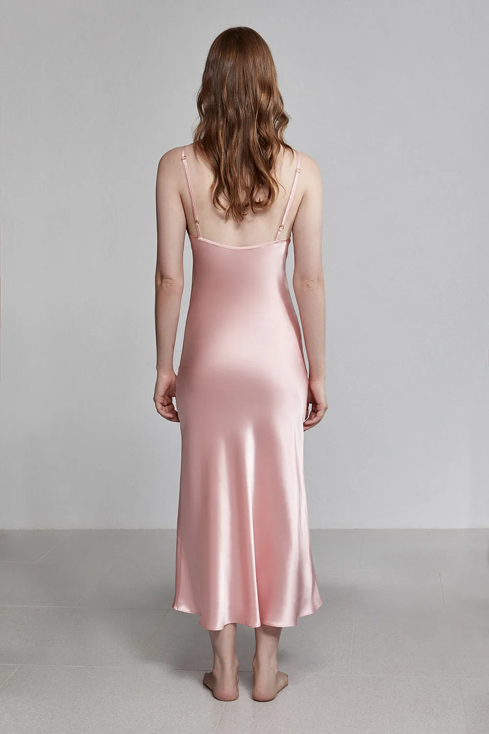 long v neck slip dress, rose