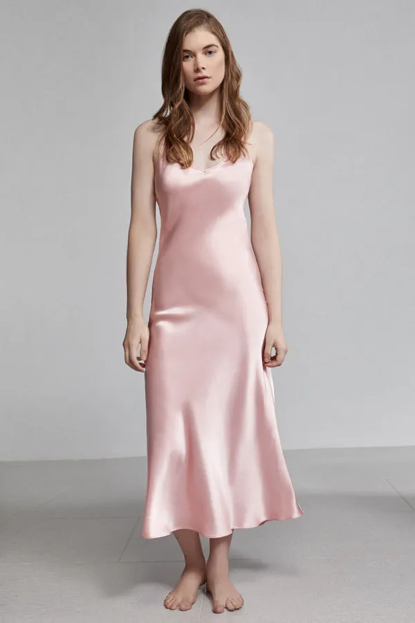 long v neck slip dress, rose