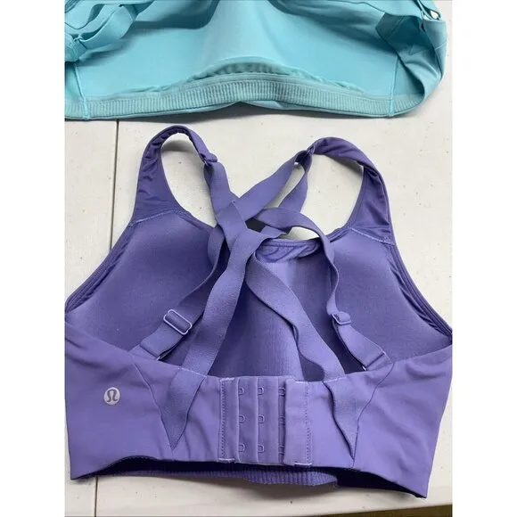 Lot of 2 Lululemon Energy sports Bra Size 32DDD Strappy Purple, teal, EUC Yoga