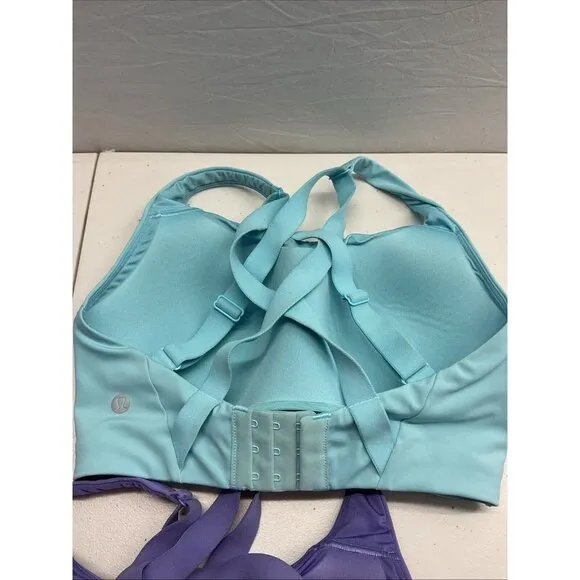 Lot of 2 Lululemon Energy sports Bra Size 32DDD Strappy Purple, teal, EUC Yoga