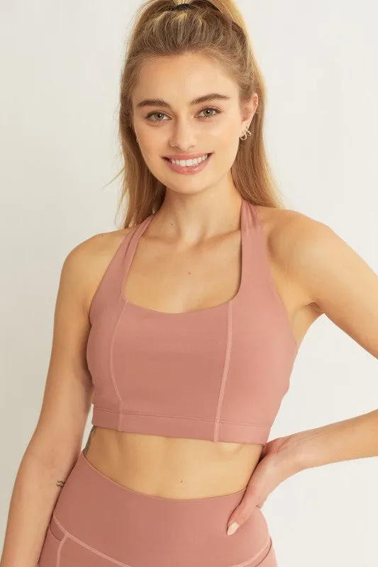 Love Tree Activewear Crop Halter Back Detail Top