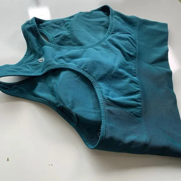 Lululemon Green Teal High Neckline Sports Bra With Padding Yoga Gym Sz 10