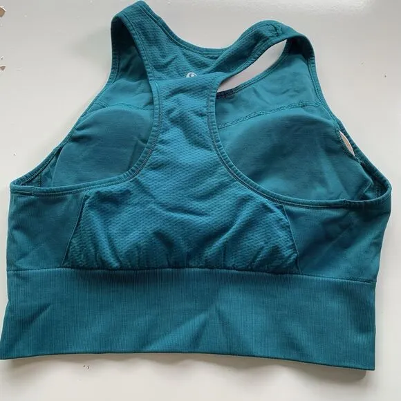 Lululemon Green Teal High Neckline Sports Bra With Padding Yoga Gym Sz 10