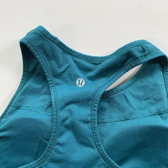 Lululemon Green Teal High Neckline Sports Bra With Padding Yoga Gym Sz 10
