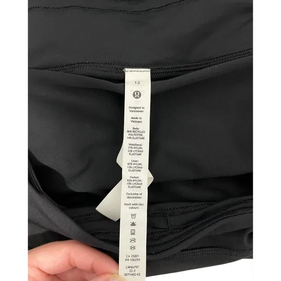 Lululemon Pace Rival Skirt Black Size 12 Athletic 4 Way Stretch Skort Activewear