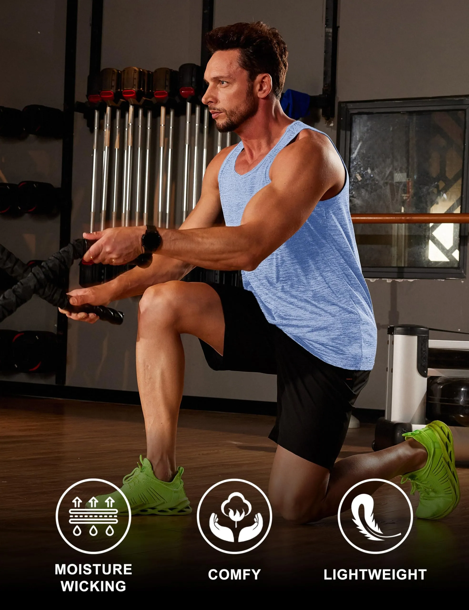 MAGCOMSEN Muscle Tank Tops for Men Sleeveless Shirts Men Running Tank Top Men Gym Tank Quick Dry Workout Athletic Tank Top Light Blue