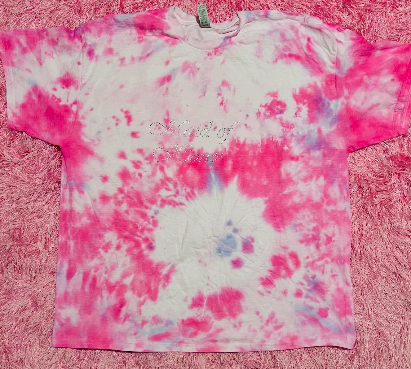 Maid of Honor Embellished Crystal Pink Tie Dye Tee