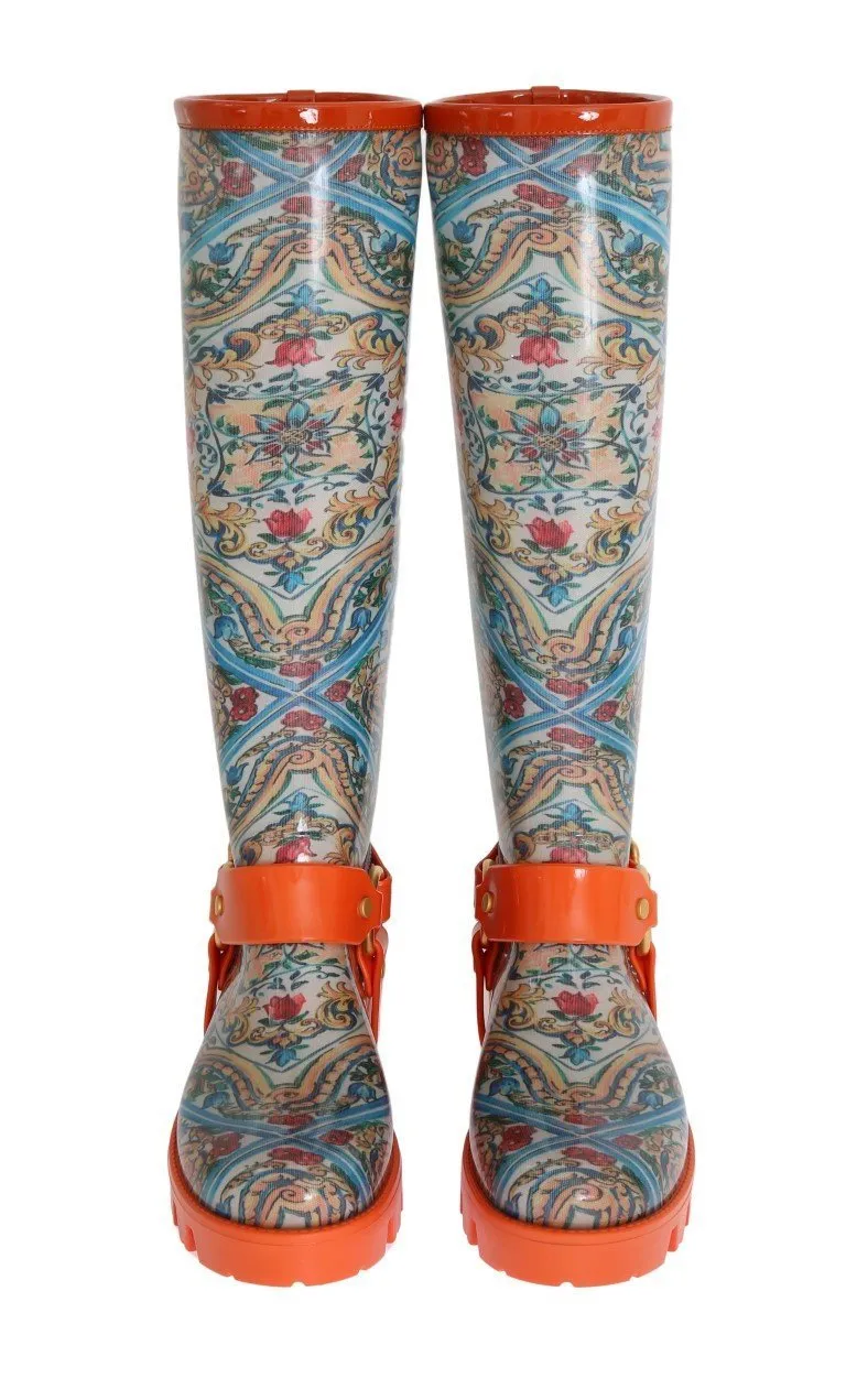 Majolica Pattern Rubber Rain Boots