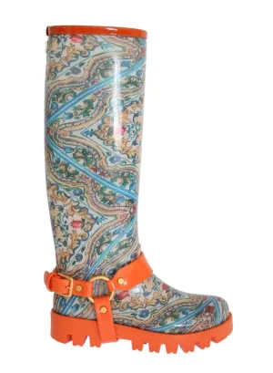Majolica Pattern Rubber Rain Boots