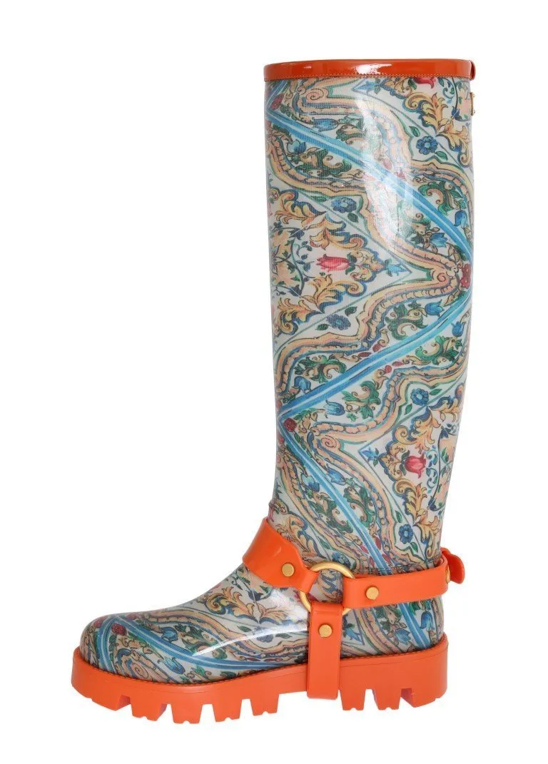 Majolica Pattern Rubber Rain Boots