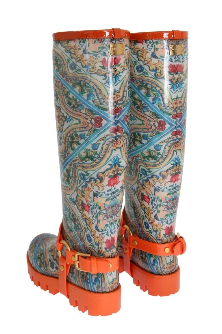 Majolica Pattern Rubber Rain Boots