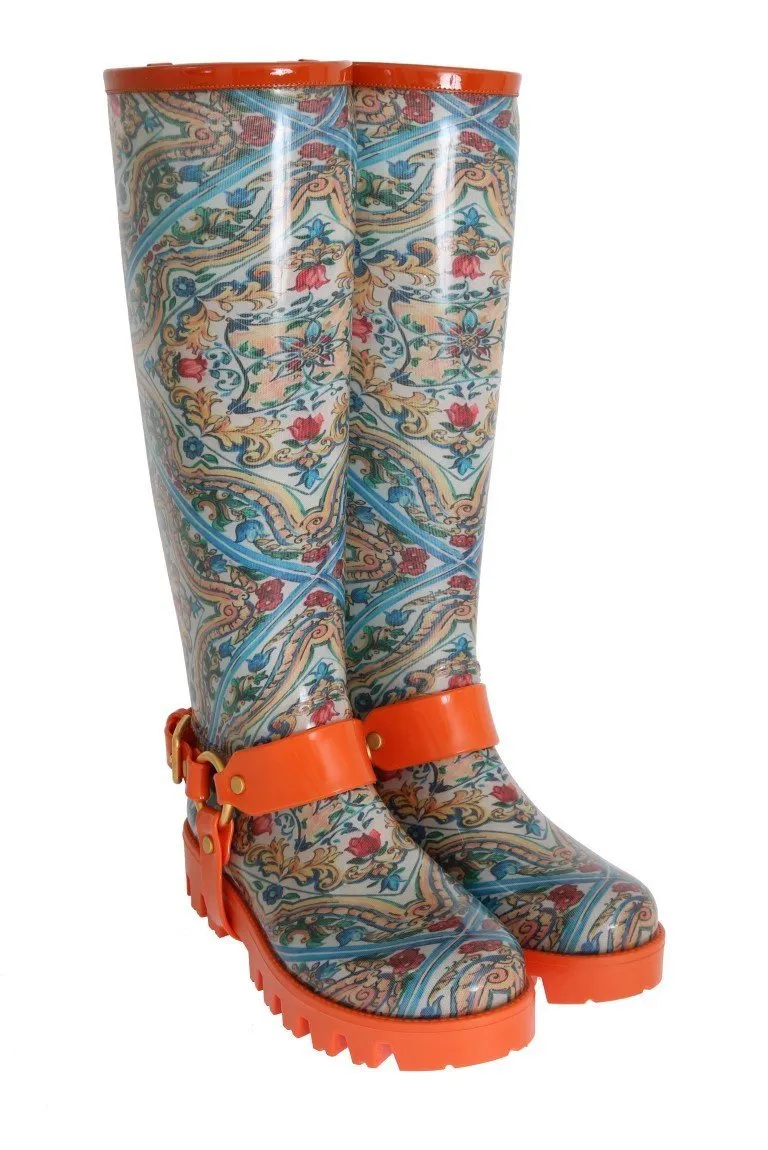 Majolica Pattern Rubber Rain Boots