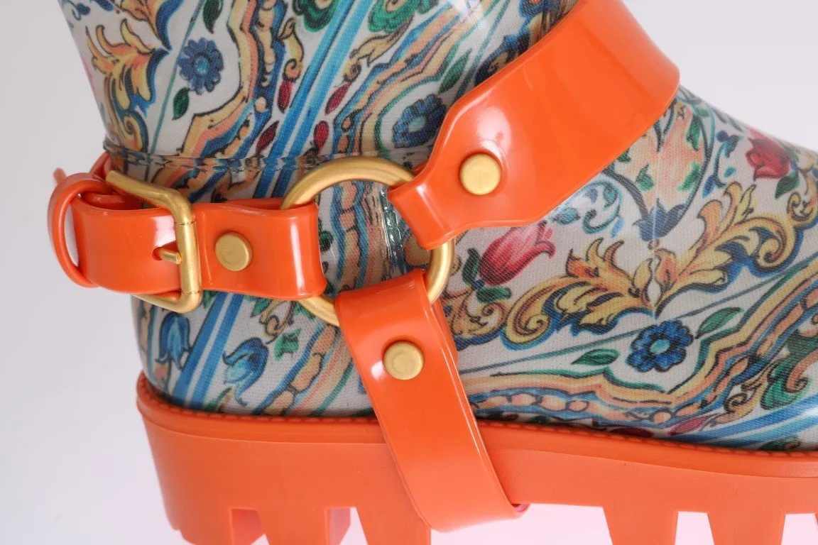 Majolica Pattern Rubber Rain Boots
