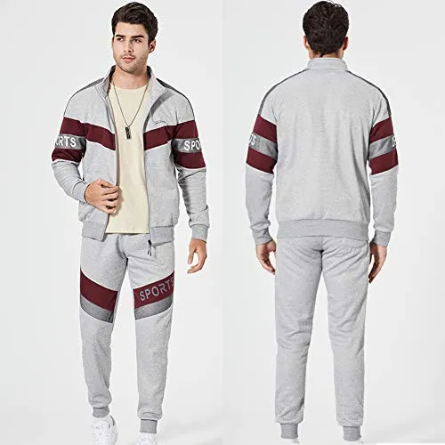 MANLUODANNI Mens Hooded Tracksuit Athletic Full Zip Jacket Jogging Sweatsuit Pants with Pockets, Gray-XL