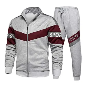 MANLUODANNI Mens Hooded Tracksuit Athletic Full Zip Jacket Jogging Sweatsuit Pants with Pockets, Gray-XL