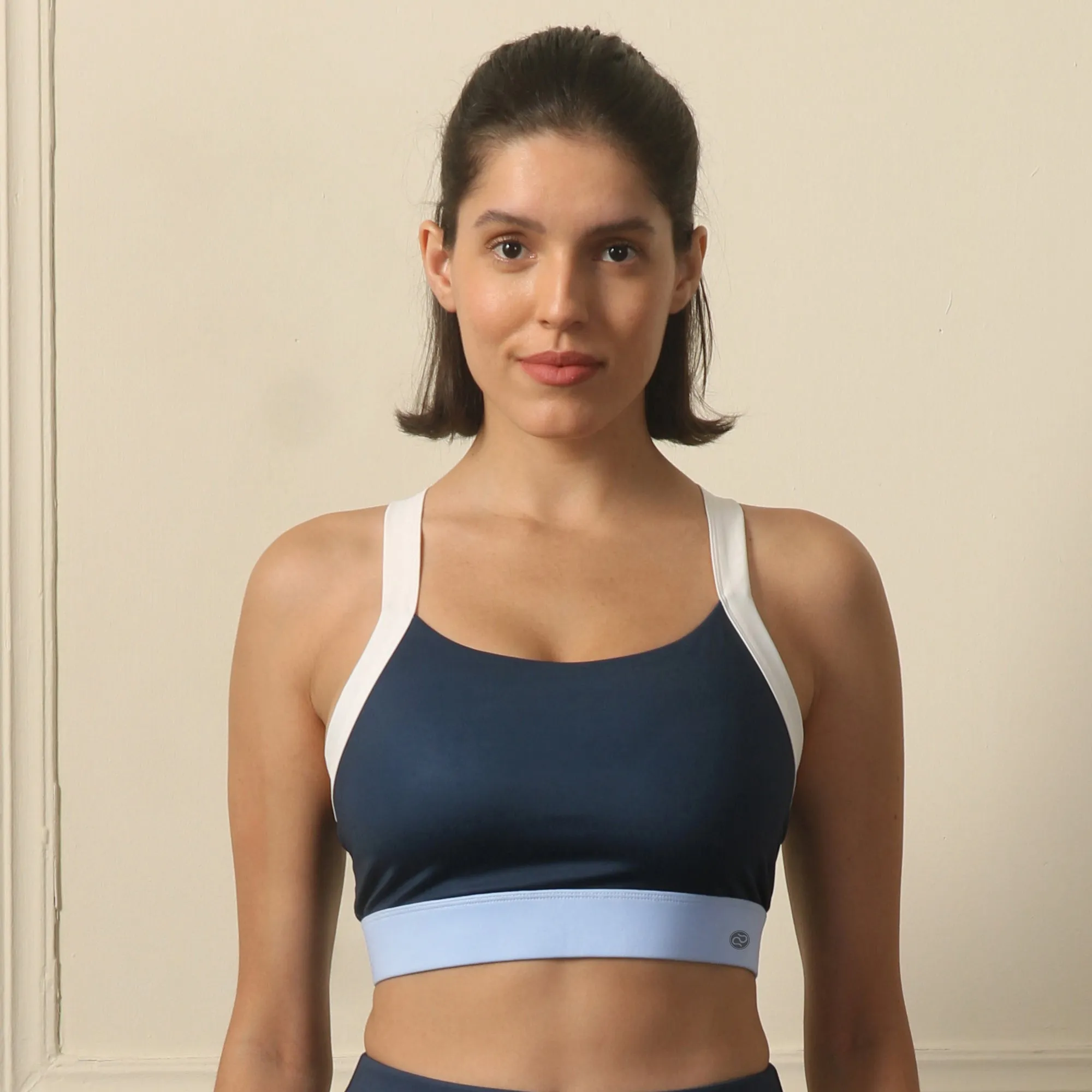 Medium-Impact Padded Non Wired Sports Bra with Crisscross Back and Mesh Detailing