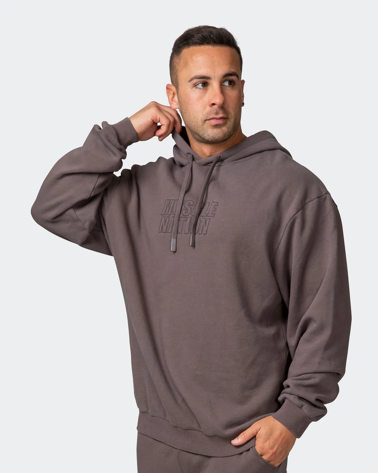 Mens 3D Vintage Oversized Hoodie - Dark Taupe