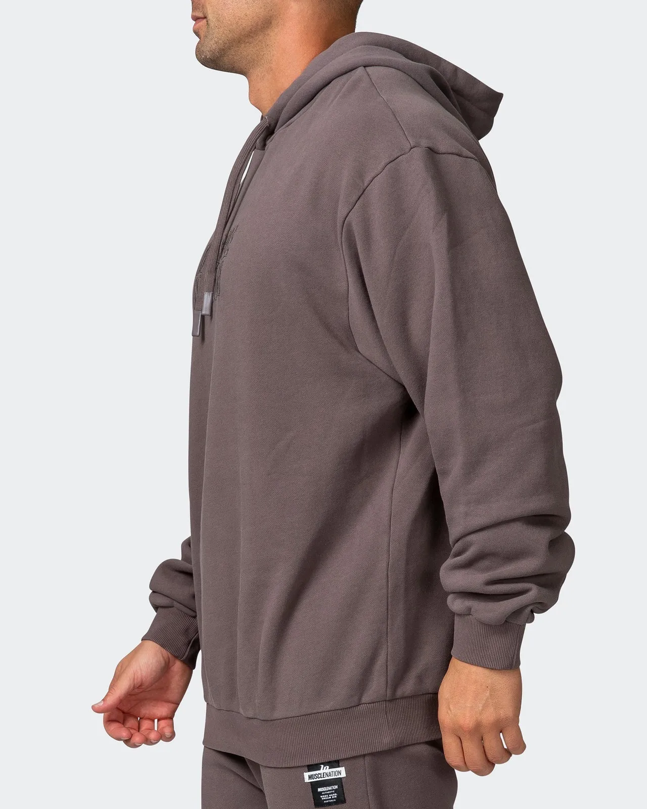 Mens 3D Vintage Oversized Hoodie - Dark Taupe