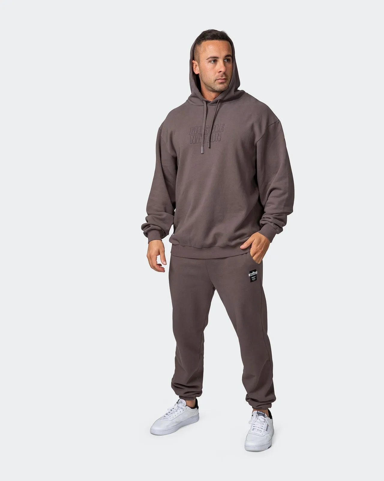 Mens 3D Vintage Oversized Hoodie - Dark Taupe