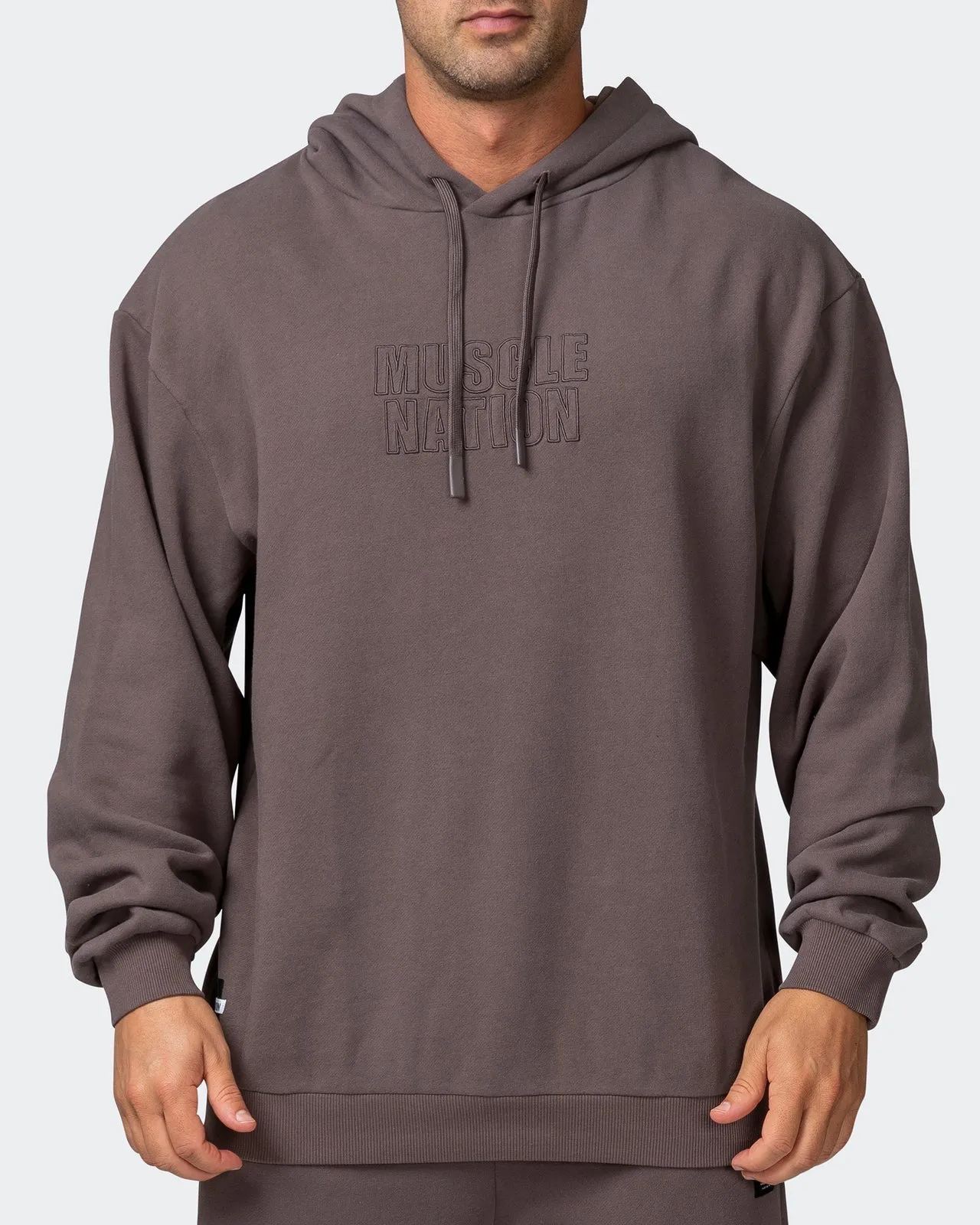 Mens 3D Vintage Oversized Hoodie - Dark Taupe