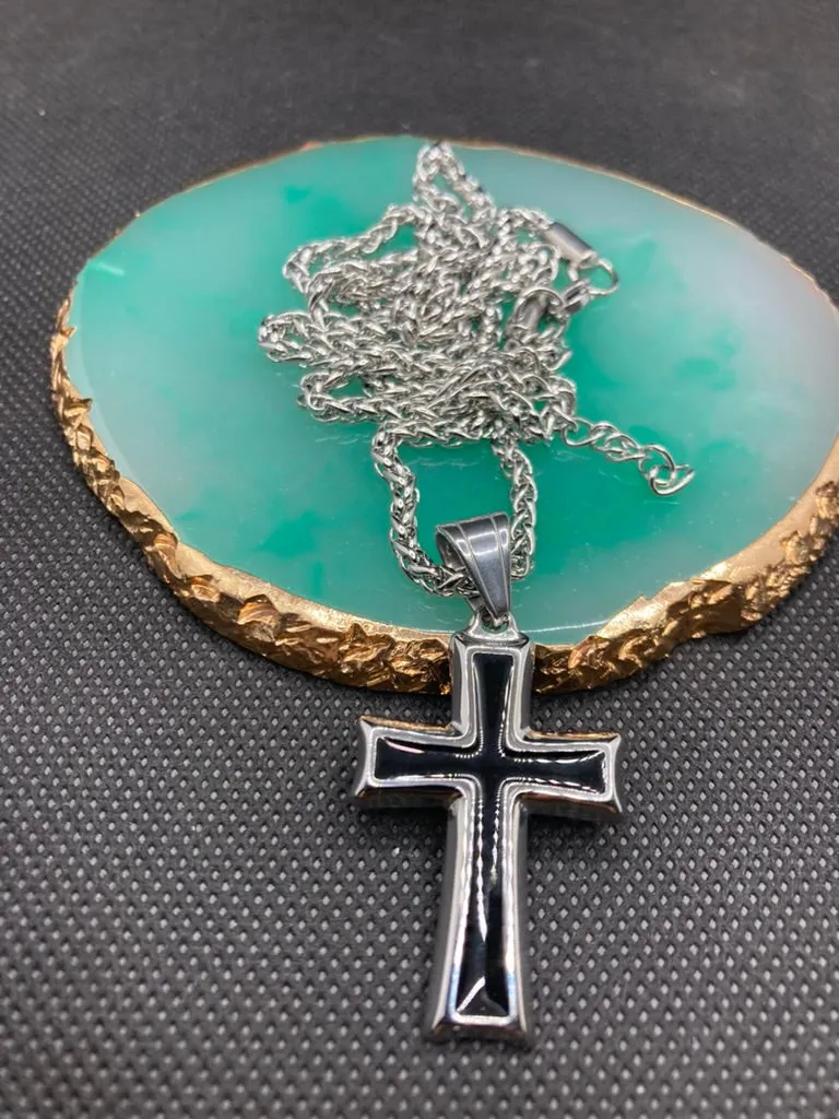 Men's Stainless Steel Cross Pendant Necklace-Silver