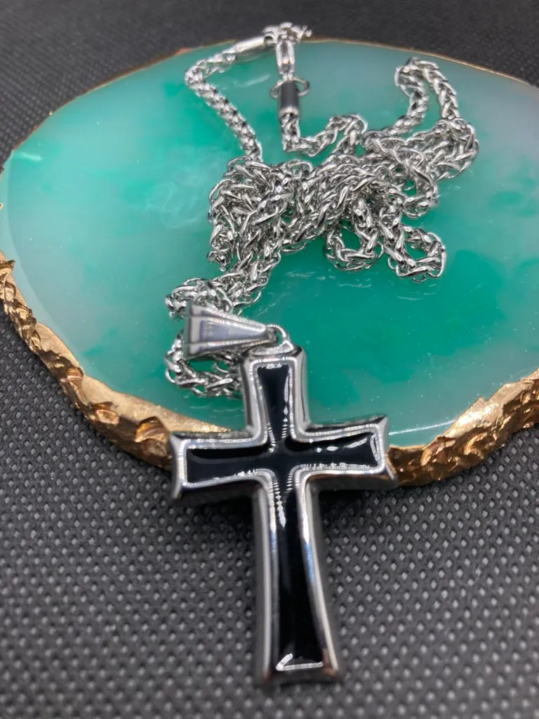 Men's Stainless Steel Cross Pendant Necklace-Silver
