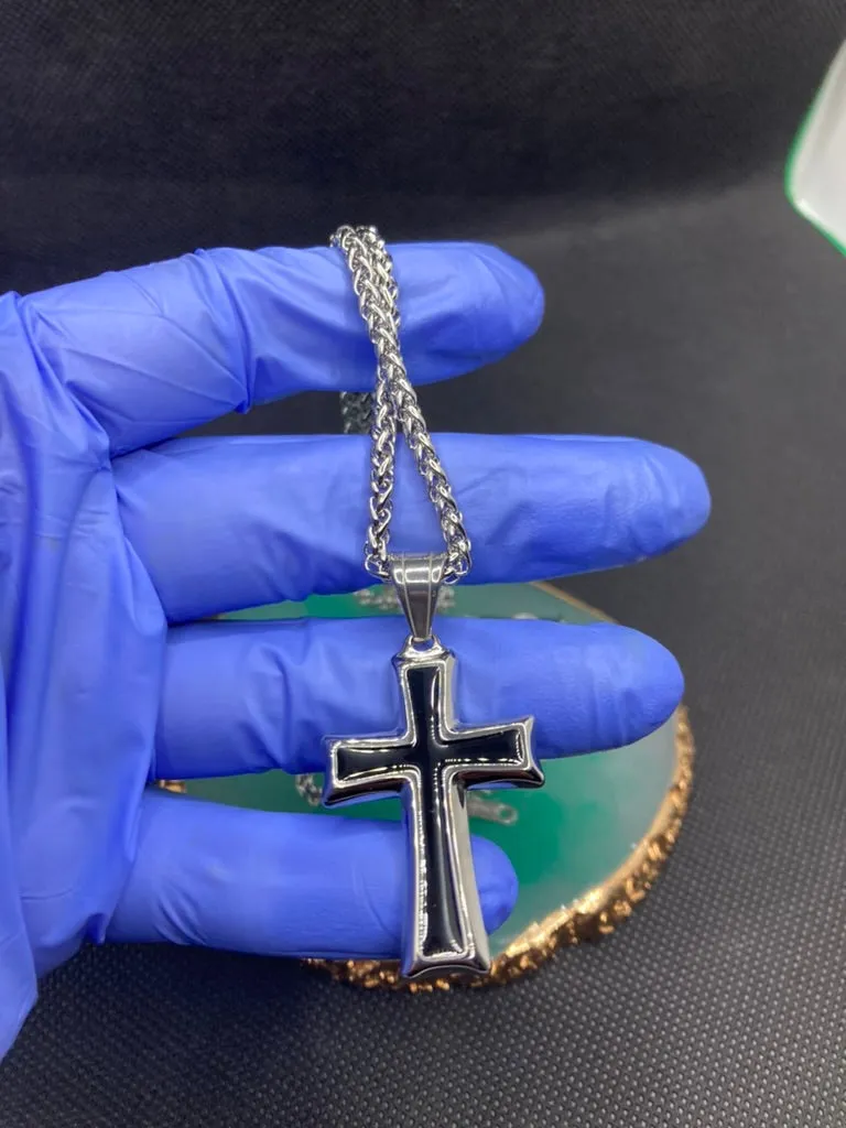 Men's Stainless Steel Cross Pendant Necklace-Silver