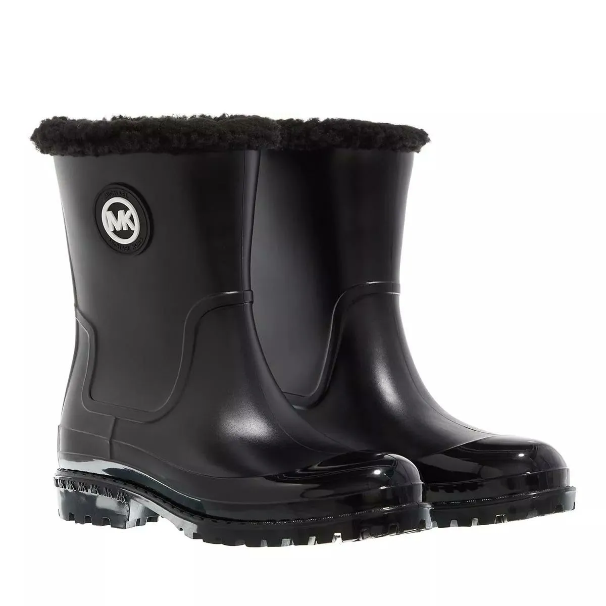 Michael Kors Women's Montaigne Pull-on Rain Boot, Black/Optic White, 6