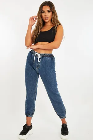 Mid Blue Denim Oversized Joggers - Vylette