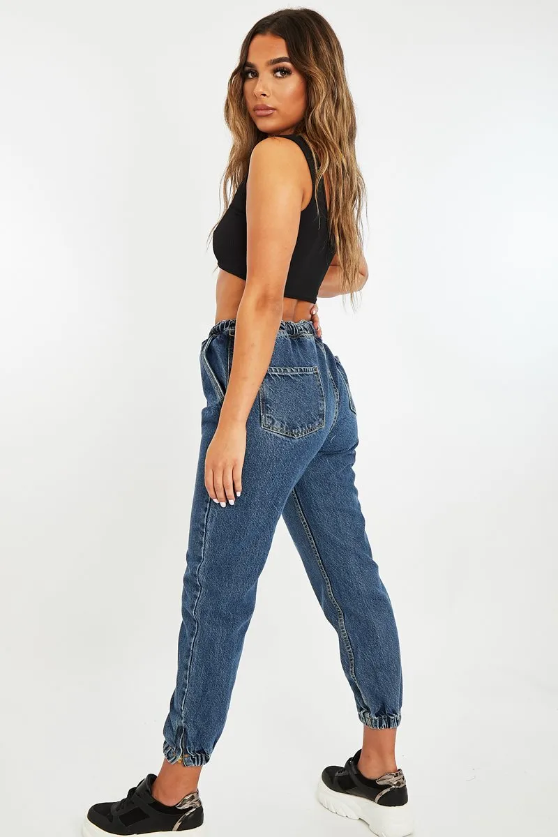Mid Blue Denim Oversized Joggers - Vylette