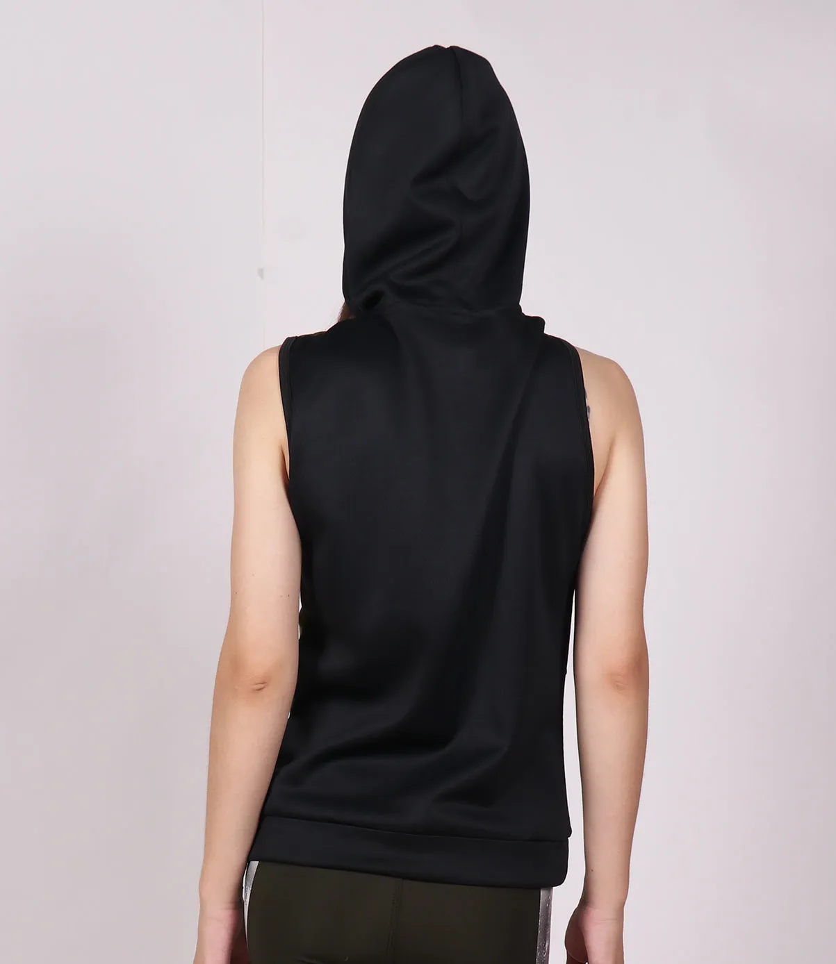 Military Green Black Sleeveless Hoodie