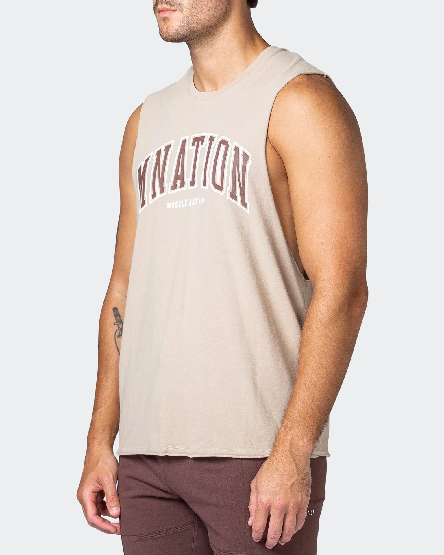 MNation Varsity Drop Arm Vintage Tank - Washed Bone