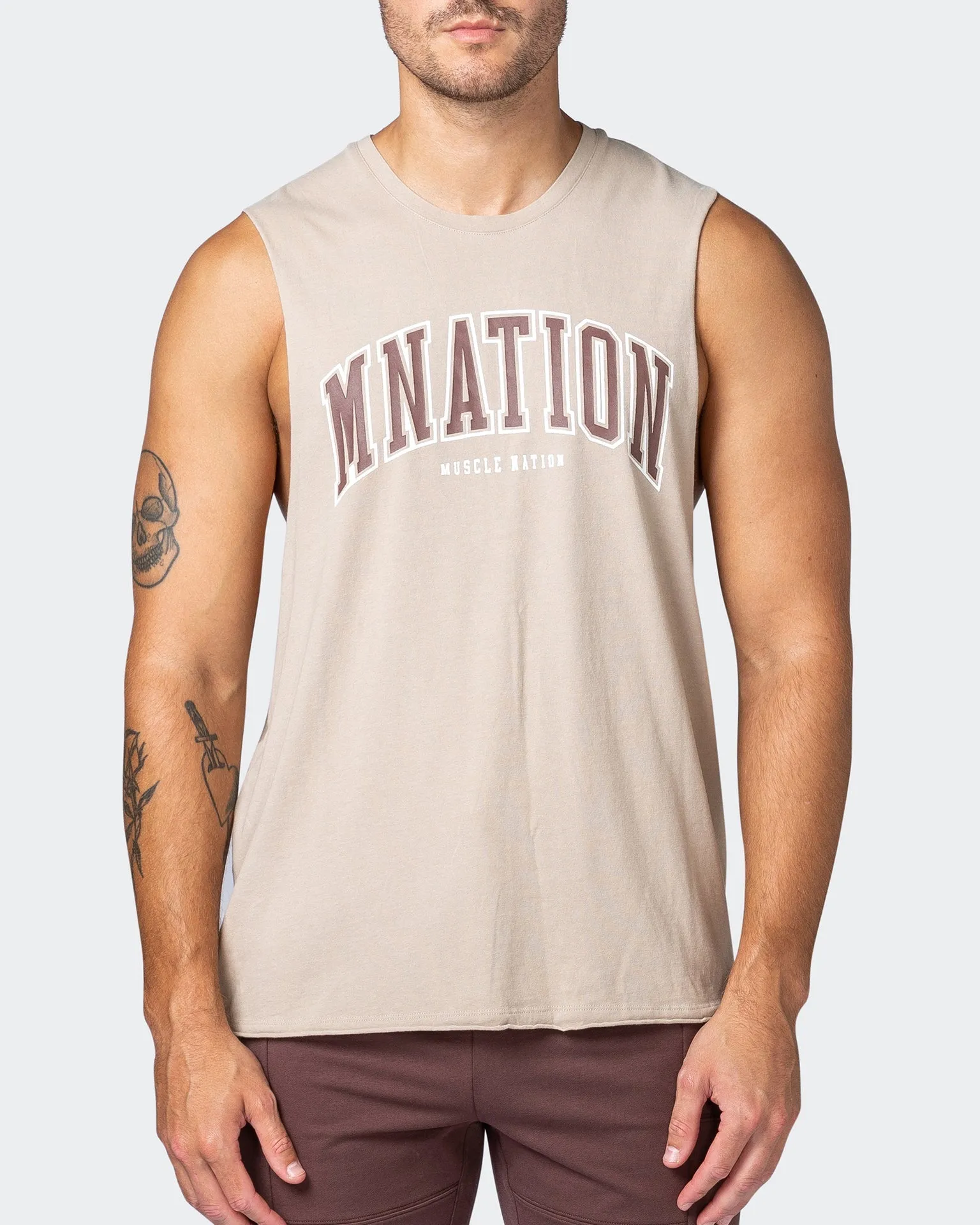 MNation Varsity Drop Arm Vintage Tank - Washed Bone
