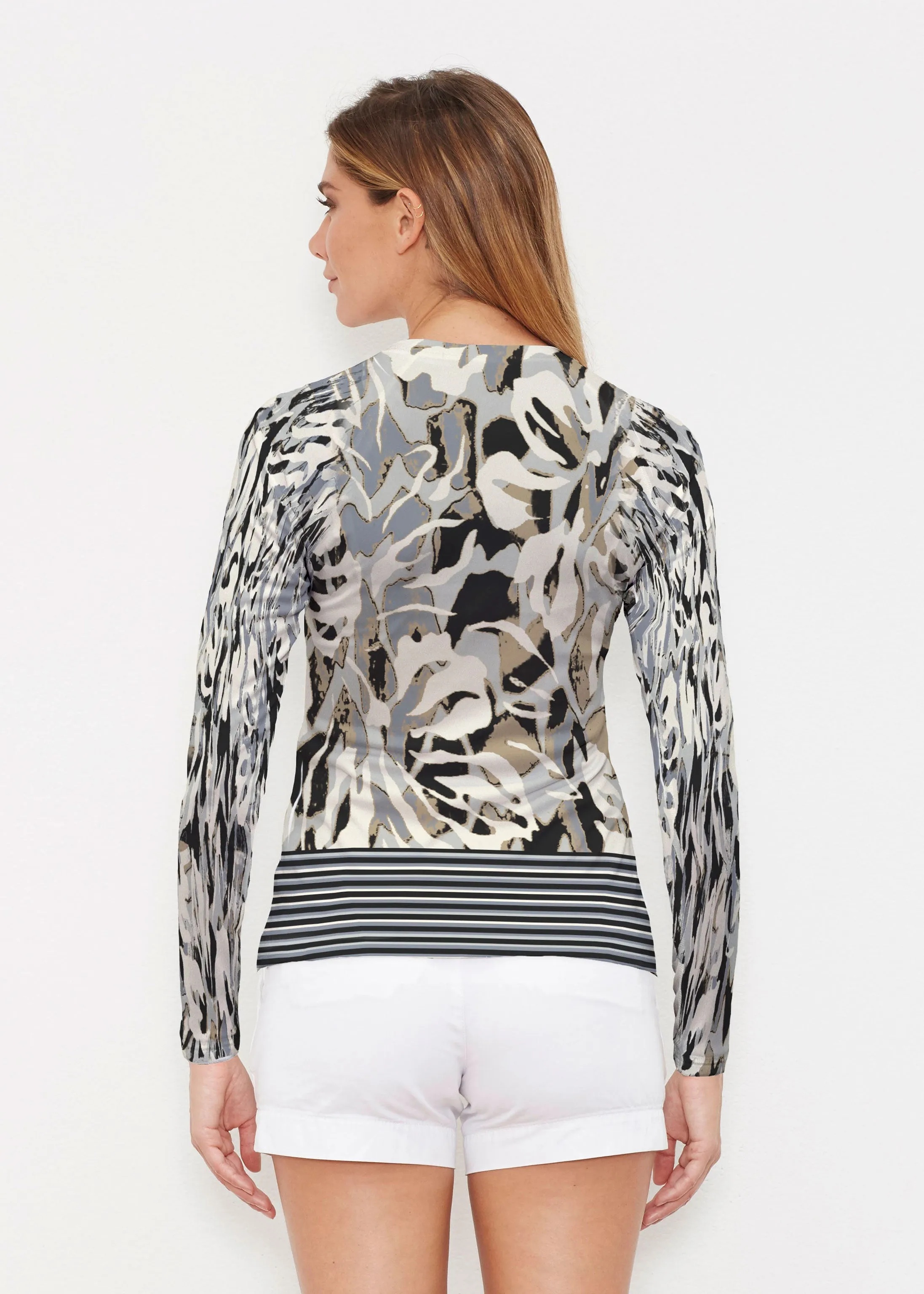 Mystic Floral Stripe Grey (19170) ~ Long Sleeve Rash Guard