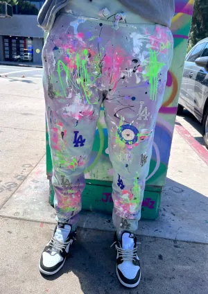 Neon Evil Eye LA Embellished Tie Dye Painted Joggers