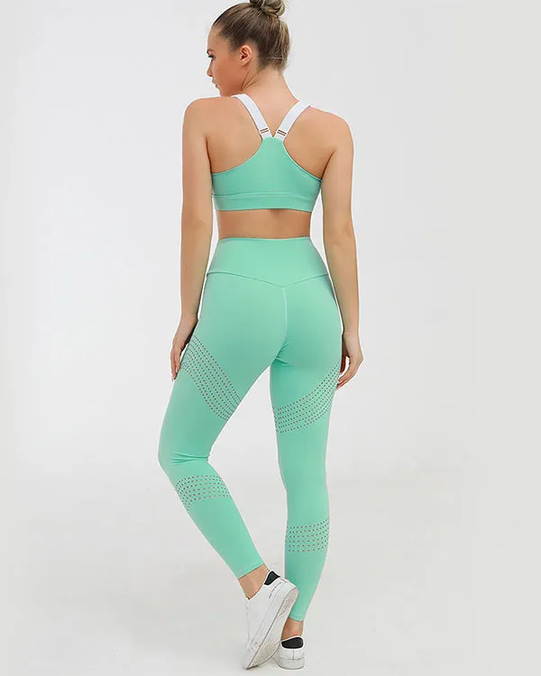 New Seamless Cut Out Sports Bra And High Waisted Leggings Gym Sets
